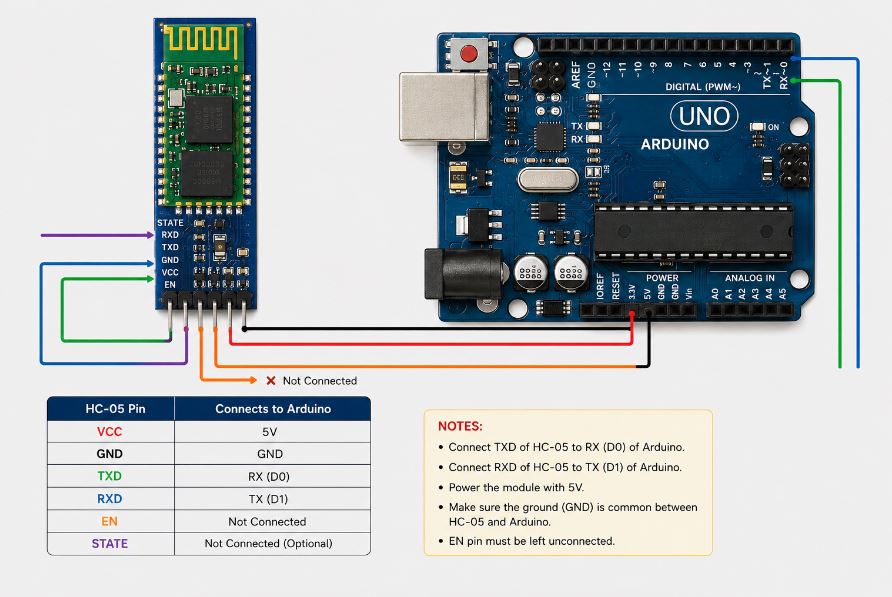 Basic Wiring of HC-05 Bluetooth Module