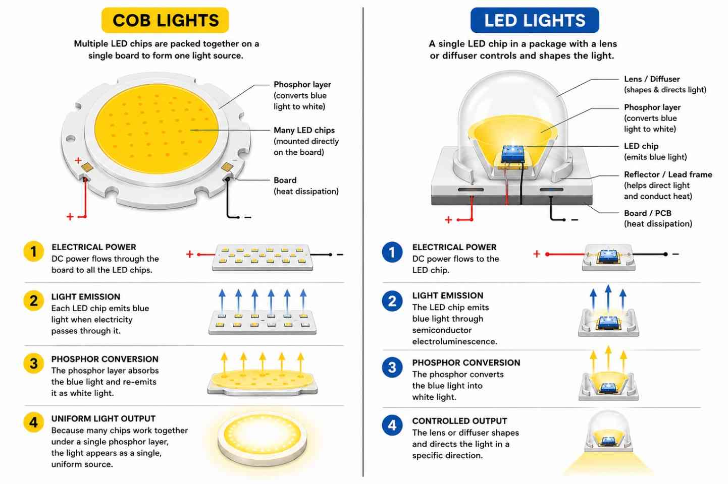 Working Principle of COB and LED Lights